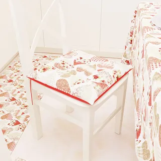 PETTI Artigiani Italiani - Kissen für Küchenstühle 4-Punkte-Set mit 6 Stück, Stuhlkissen aus Baumwolle mit Bändern 40 x 40 cm – 6er-Set Herzen rot 100% Made in Italy