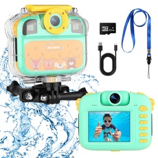 1080P Kinderkamera, Unterwasser wasserdichte Digitalkamera Kinder Geschenke für Jungen Mädchen Alter 3-13 HD Mini Kinder Camcorder 2,4 Zoll IPS Bildschirm mit 32GB Karte und weiche Silikonhülle