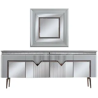 Designer Esszimmer Set Besteht aus 2tlg. Sideboard Spiegel Kommode Silber JVmoebel - Weiß