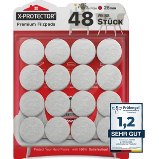 X-Protector Filzgleiter 48 Stück 25 mm - Prämie Möbelgleiter Weiß - Dicker Filz Selbstklebend - Bodenschoner für Stühle - Große Menge an Filzgleiter Selbstklebend - Schützen Sie Ihre Holzfußböden!