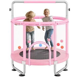 Vevor Kindertrampolin Mini-Freizeittrampolin 147 cm für Kleinkinder, verstellbares Geburtstagsgeschenk, Weihnachtsspielzeug für Kinder ab 3 Jahren, Rosa
