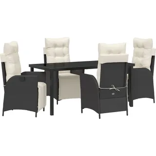 5-teiliges Garten-Dining-Set Schwarz Poly-Rattan, Gartenstühle DesignMöbel Neu - Schwarz