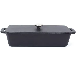 Echtwerk Gusseisen, Bräter mit Deckel, Kastenform, Emaille-Beschichtung, Für Backöfen,Grill,BBQ Induktion,1,5 L,Ø 28,2 x 12,cm,EW-GE-1501, Schwarz