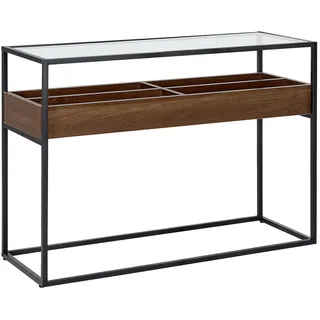 Beliani Konsolentisch dunkler Holzfarbton/schwarz 110/40 cm Waco , Schwarz, Dunkelbraun , Metall , 110x80x40 cm , Wohnzimmer, Wohnzimmertische, Konsolentische