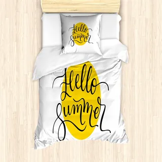 ABAKUHAUS Hallo Sommer Mantele, Buchstaben auf Gelb, Milbensicher Allergiker geeignet mit Kissenbezügen, 135 cm x 200 cm - 80 x 80 cm, Mustard Schwarz - Gelb