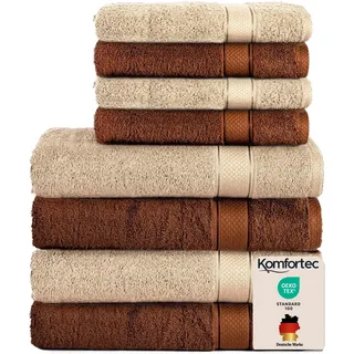 Komfortec Handtuchset 4 Badetücher 70 x 140 cm und 4 Handtücher 50 x 100 cm braun/beige