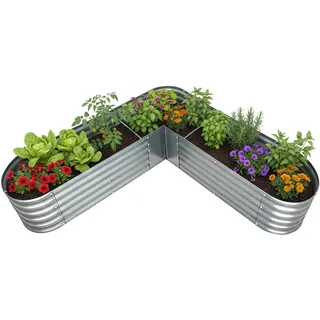 Relaxdays Hochbeet L-Form 203 x 203 x 43 cm Silber