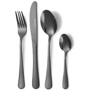 LAGUIOLE, 24-teiliges Besteckset aus Edelstahl 430, modernes und elegantes Design, glänzend schwarze PVD-Beschichtung, 6 Messer, 6 Gabeln, 6 Löffel, 6 Dessertlöffel – Schwarz