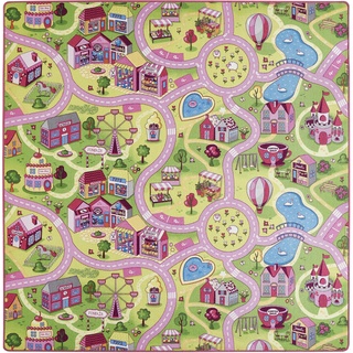 andiamo Straßenteppich Spielteppich Sugar Town, Kinderzimmerteppich in Pink/Rosa, weich & strapazierfähig, umweltschonend produziert, Größe:200 x 200 cm, 293323