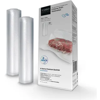 CASO Design CASO 6 Sterne Profi-Folienrollen 30 x 600 cm, 2 Rollen, für alle Vakuumierer, SousVide-geeignet, wiederverwendbar, stark und reißfest ca.150 μm, 100% aromadicht, Schutz vor Gefrierbrand