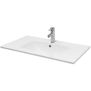 ECD Germany Waschbecken Waschtisch 710x465x175mm Keramik Weiß mit Ablaufgarnitur