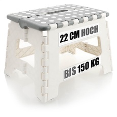 com-four® Klapptritt mit Gumminoppen - Faltbarer Tritthocker - tragbare Aufstiegshilfe für Haushalt, Küche, und Bad - Rutschfester Klapphocker - Tragkraft bis 150 kg (weiß/grau - 1 Stück)