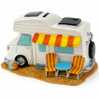 Kremers Schatzkiste Wohnmobil 17cm Spardose Urlaubskasse - Camping Sparbüchse - bunt mit Drehverschluss Geldgeschenk Reise Dekoration für Camper & Reisefreunde Reisekasse Sparschwein