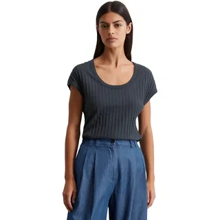 T-Shirt MARC O'POLO, Damen, Gr. L, blau (tiefblau sea), Strick, Obermaterial: 50% Baumwolle, 50% Modal, slim fit hüftlang, Rundhals, Shirts T-Shirt, luftiges Strickgewebemuster, slim fit