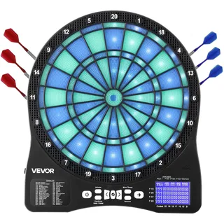Vevor Elektronische Dartscheibe, E-Dartboard mit LED-Beleuchtung, 48 Spielen & 500 Variationen, inkl. 6 Dartschäften mit Flights & 50 Ersatz-Pfeilspitzen, LCD mit Cricket-Punktestand, für 8 Spieler