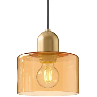 20cm Orange Glas Pendelleuchten Esstisch Modern Vintage E27 Gold Hängelampe | Hängende Deckenlampe für Wohnzimmer, Küchen, Schlafzimmer & Esszimmer | Bunte Glas mit Goldene Metallteile & 200cm Kabel
