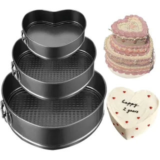 GZMAISULEE Herzbackform 3er Set, romantische Kuchen & Torten, 3 Größen, antihaft, Springform, Carbonstahl, 12,18,27 cm Backform Herz