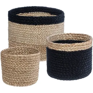 Atmosphera Créateur d'intérieur Aufbewahrungskorb 3er Set Jute braun schwarz 14,5 cm x 19 cm - Beige