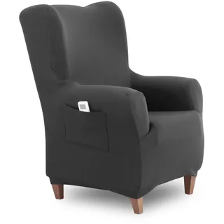 Textilhome Ohrensessel Bezug 1-Sitzer Jacquard Stretchhusse für Ohrensessel, Elastischer Ohrensesselbezug & Überzug, Sesselschoner Waschbar, Grey 70–100 cm