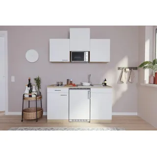 Respekta Küchenzeile 150 cm Weiß-Eiche Sägeräu Nachbildung