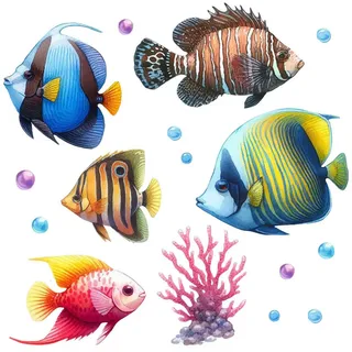 Wallfluent Wandaufkleber 80x122cm - Unterwasserwelt der Fische , Multicolor , Kunststoff , Rechteckig , 80x122x0.1 cm , Tapeten & Wandverkleidungen, Wandtattoos & Sticker, Wandtattoos
