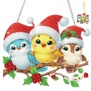 MISCER Diamond Art painting Anhänger Windspiel, Christmas Vogel Diamond Painting Anhänger mit Kette für Kinder Erwachsene, Hängende Ornament Bastelset Set für Tür Garten Wand Deko