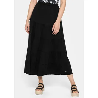 Volantrock SHEEGO, Damen, Gr. 40, schwarz, 95% Viskose, 5% Elasthan, unifarben, wadenlang, Röcke Volantrock