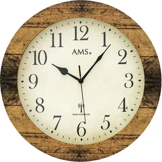 AMS Funk-Wanduhr Holz/ Glas Nussbaumoptik - Braun