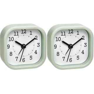 TFA Dostmann Analoger Mini Wecker, 60.1035.04, ideal als Reisewecker, mit Weck-Alarm, klein und handlich, pastellgrün, (L) 52 x (B) 23 x (H) 52 mm (Packung mit 2)