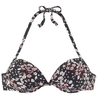 LASCANA Push-Up-Bikini-Top LASCANA "Blair", Damen, Gr. 34, Cup C, schwarz (schwarz, bedruckt), Polyamid, geblümt, Bikini-Oberteile Push-Up-Bikini-Top, mit floralem Design