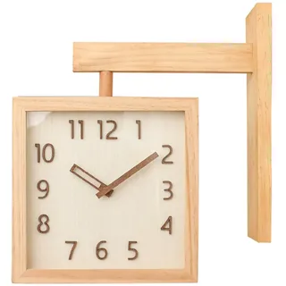 Ghzste Eckwanduhr, Doppelseitig, Einfache, Leise, Quadratische Uhr, Dekorative Eckuhr aus Holz für Wohnzimmer, Haushalt, Zuhause, Büro, Restaurant, Dekors (Holzfarbe)