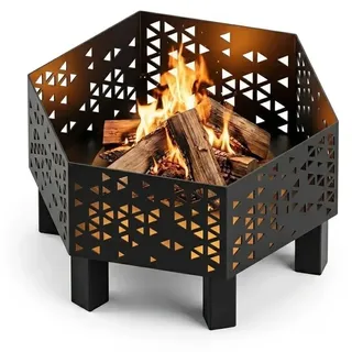 MetaloPro Hexa Tatra Feuerschale sechseckig – Feuerstelle Garten 70 cm, 3 mm Stahl geschweißt, Lasercut Bergsilhouetten-Motiv, schwarz pulverbeschichtet, EU-Herstellung