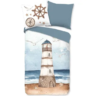 Duvet cover Good Morning 155x220 + 1* 80x80 cm - maritime/ lighthouse - Blau