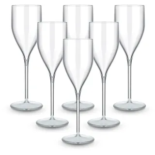 BRYNA - Set 6 Stück Gläser Flute 18 Cl aus Polycarbonat (Hartkunststoff), 100% italienisches Design, Unzerbrechliche Gläser, wiederverwendbare und spülmaschinenfeste Weingläser, Transparente