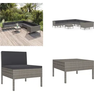 vidaXL 11 tlg. Garten Lounge Set mit Auflagen Poly Rattan Grau - Garten-Sofagarnitur - Garten-Sofagarnituren - Gartensofa-Set - Gartensofa-Sets - Grau