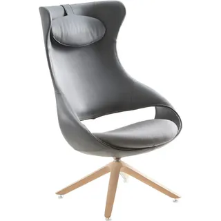 Voglauer Ohrensessel , Anthrazit, Grau , Holz , Kombination Echtleder/Stoff , Rindleder , Wildeiche , massiv , 78x123x83 cm , Goldenes M, Made in Austria , Lederauswahl, Stoffauswahl , Wohnzimmer, Sessel, Polstersessel
