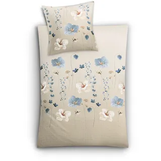 KLEINE WOLKE Malva Blumen Beige 135 x 200 cm + 80 x 80 cm