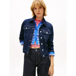 Jeansjacke TOMMY JEANS "CLASSIC TRUCKER EXT DI4156", Damen, Gr. XXL (44), denim schwarz, Denim/Jeans, Obermaterial: 99% Baumwolle, 1% Elasthan, unifarben, normal, Jacken Jeansjacke