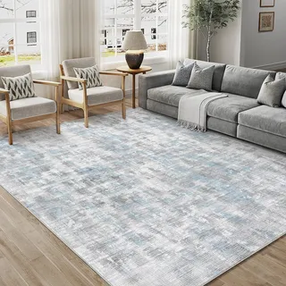 PureCozy Grau Blau Teppich Wohnzimmer 160x230 Schlafzimmer Teppiche Waschbarer rutschfest Boho Abstrakt Carpet Wohnzimmerteppich Esszimmer Büroteppich Groß Kurzflor Weich Carpets
