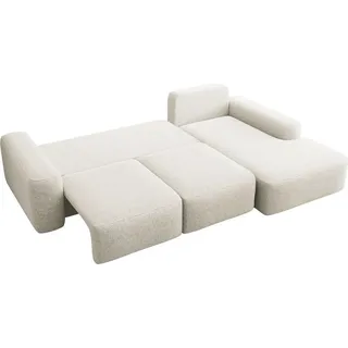 Selsey Carnos – Ecksofa mit Schlaffunktion, Chenille-Bezug in Creme, rechtsseitig