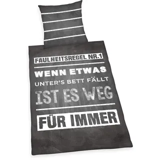 Herding Young Collection Schriftzug Renforcé Grau 135 x 200 cm + 80 x 80 cm