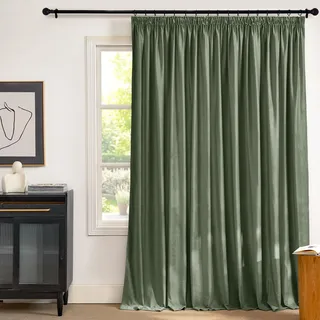 PONY DANCE Samtgardine Kräuselband Samt Vorhänge Wohnzimmer 1er Set Gardinen Samt Salbeigrün Velvet Blackout Curtains (Gewicht: 300g/m2) Thermovorhang Hitzeschutz Schiene, H 240 x B 300 cm