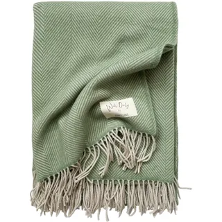 JOWOLLINA X WoolOnly Wolldecke Plaid mit Natur-Fransen 130x180 cm, Herringbone (Mint)