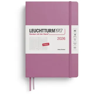 Leuchtturm1917 372781 Tageskalender Dotted Medium (A5) 2026, Dusty Rose, Englisch