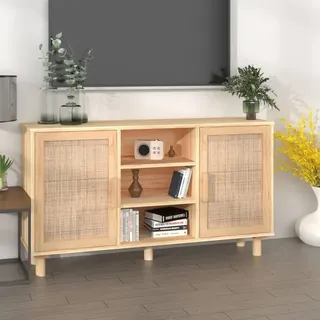 vidaXL Sideboard Braun 105x30x60 cm Massivholz Kiefer und Natur-Rattan - Braun