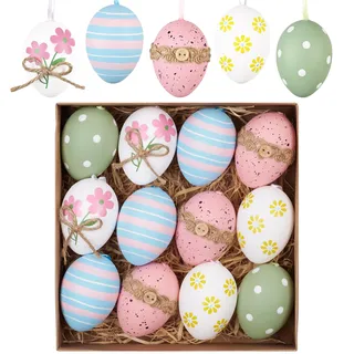 Valery Madelyn 12er Ostereier zum Aufhängen für Osterdeko,6cm Bunte Plastikeier für Ostern Deko,Rosa Blau Ornament für Osterkörbchen Frühlingsdeko,Ostern Geschenke Kinder