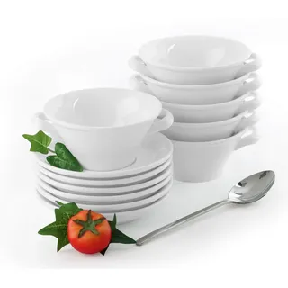 Holst Porzellan ACC 05 SET 12 Suppentasse 0,35 l mit Untertasse Set 12-teilig für 6 Personen, Porzellan