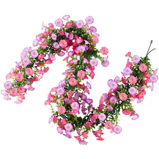 YUE QIN Kunstblumen für Draußen 2 Stück Petunien Kunstpflanze Hängend Türkranz Sommer 5.91FT Künstliche Blumen wie Echt für Girlande Hochzeit Indoor Outdoor Garten Wetterfest Deko(Pink & lila)