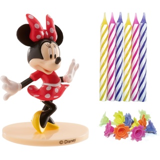 dekora - Kit Minnie Mouse PVC mit 10 Geburtstagskerzen - Kit zum Dekorieren von Geburtstagstorten - Attraktives Design - Set mit 1 Disney Minnie Mouse Figur und 10 Kerzen mit Sockel