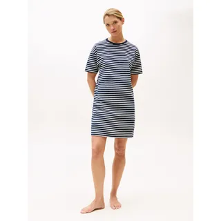 Nachthemd "STRIPE SS T-SHIRT DRESS", Damen, Gr. XS (34), N-Gr, blau (breton small schwarz night navy), Single Jersey, Obermaterial: 100% Baumwolle, TOMMY HILFIGER UNDERWEAR, gestreift, Basic, Basic kurz, Rundhals, Kleider Nachthemd, mit Streifenmuster, Logo